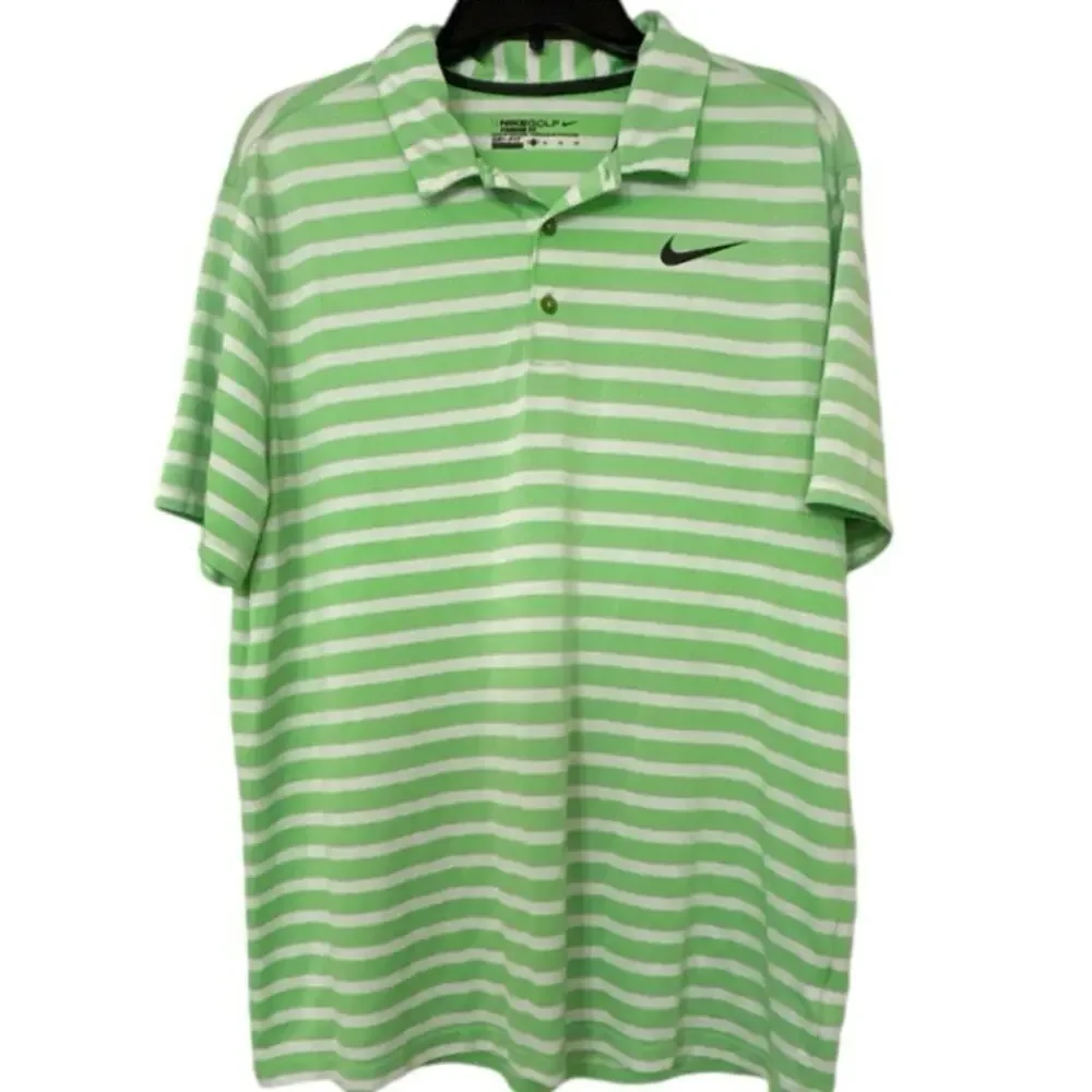 Nike Golf Dri Fit Bright Green & White Striped Standard Fit Performance Polo XL